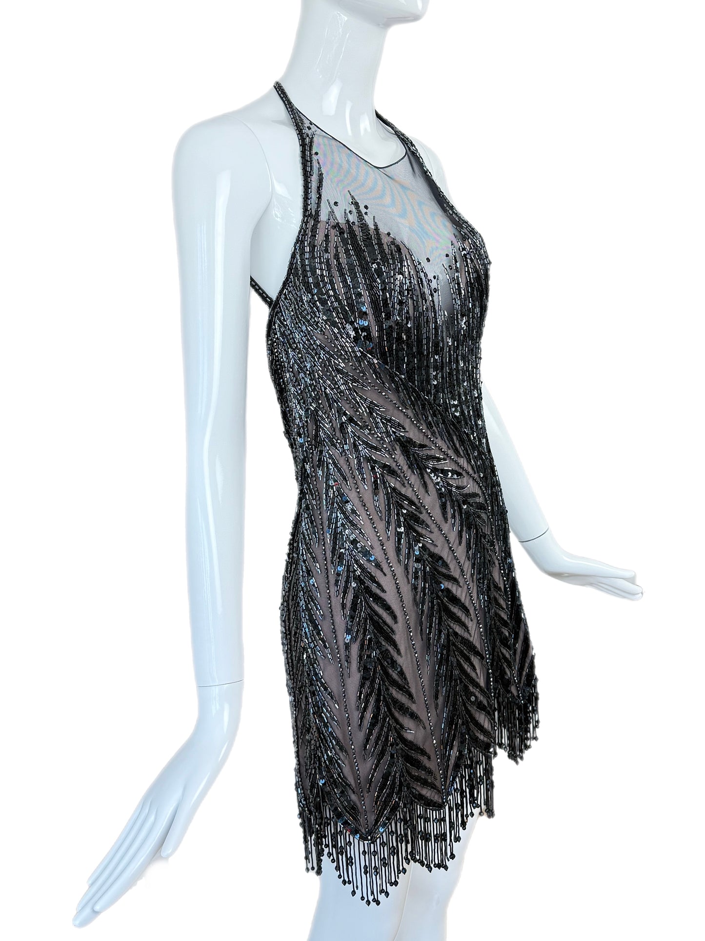 BOB MACKIE Vintage Anthracite Heavy Beaded Backless Mini Dress