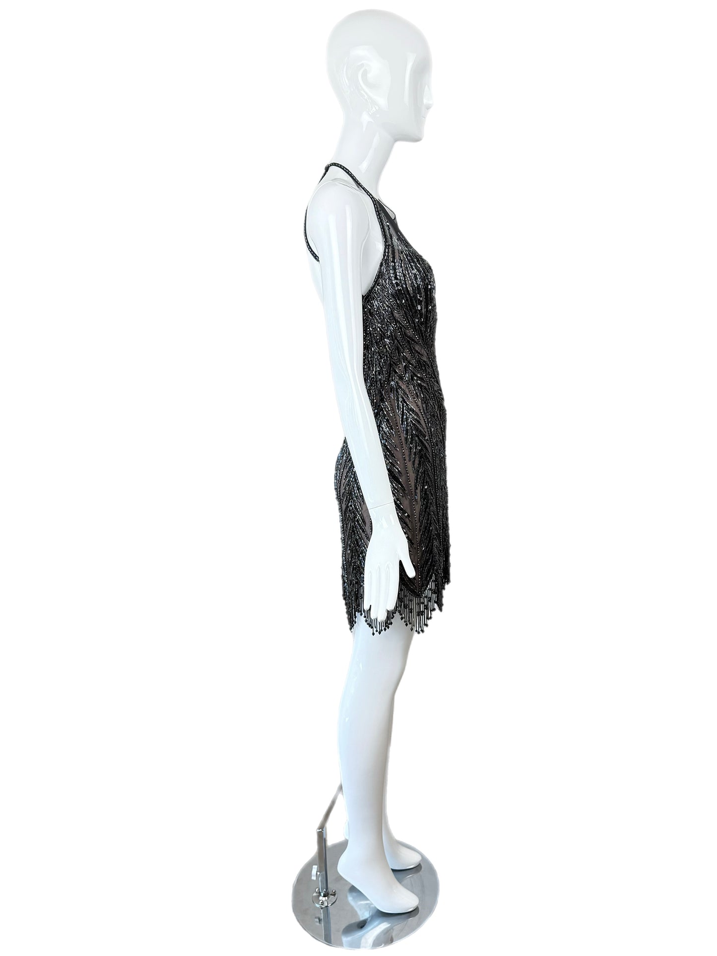 BOB MACKIE Vintage Anthracite Heavy Beaded Backless Mini Dress