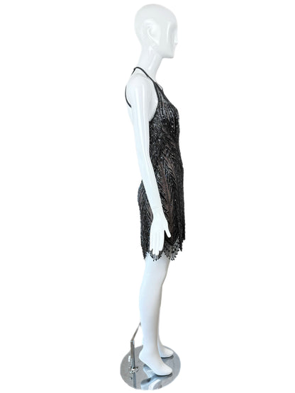 BOB MACKIE Vintage Anthracite Heavy Beaded Backless Mini Dress