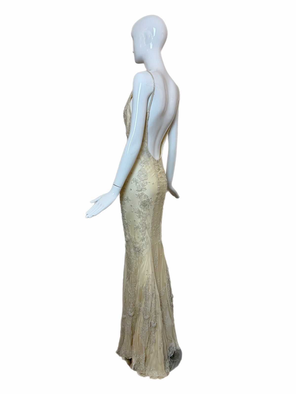 Les Habitudes 90's Vintage Couture Hand-Beaded Silk Vanilla Bridal Gown
