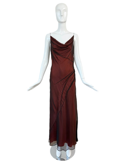 RICHARD TYLER COUTURE 90's Vintage Silk Black + Orange Gown