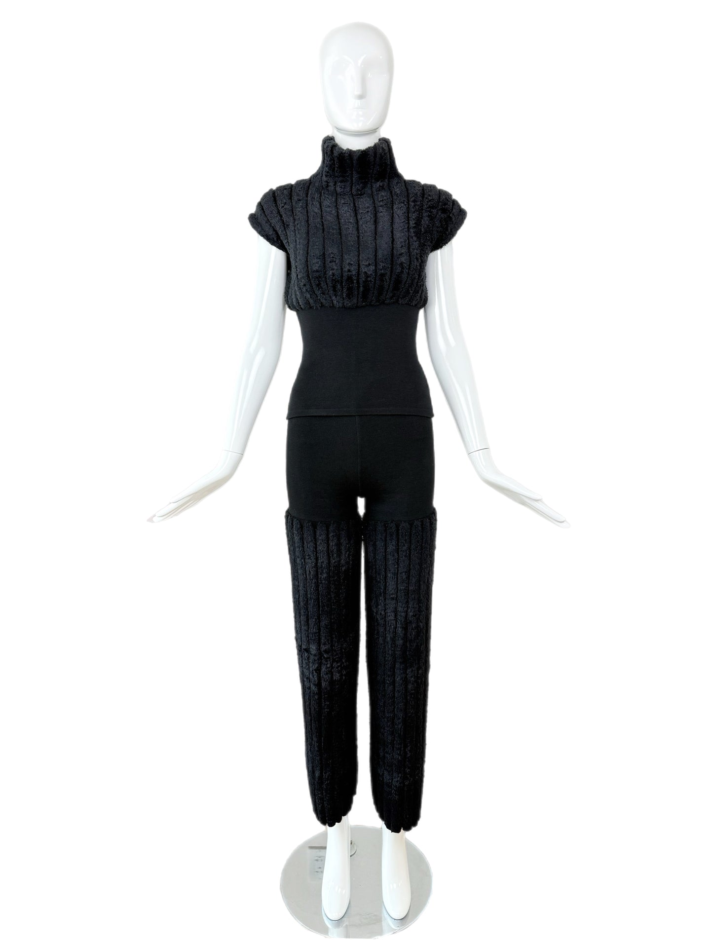 AZZEDINE ALAIA 1994 Vintage Black Chenille Pant Set