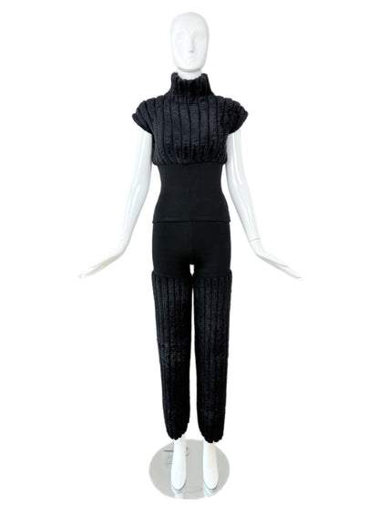AZZEDINE ALAIA 1994 Vintage Black Chenille Pant Set