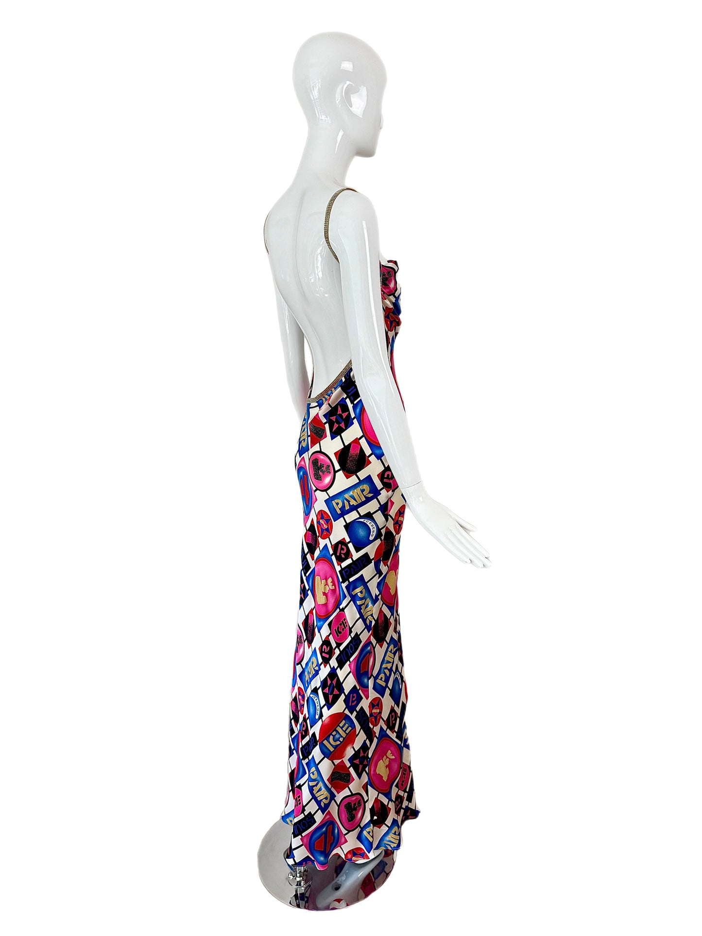 ICEBERG 2001 Vintage Runway 100% Silk Crystal Strap Backless Gown