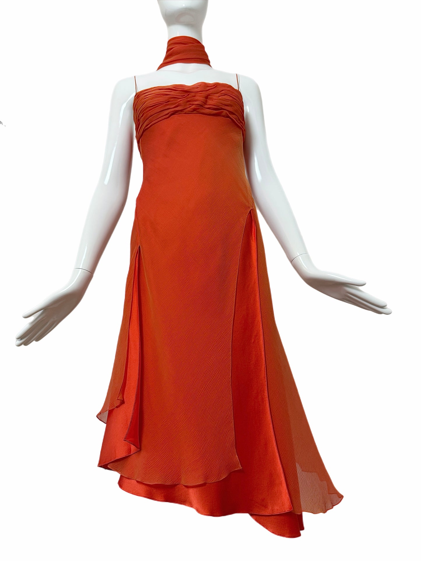DANES 90's Vintage Orange Silk Knee Length Cocktail Dress