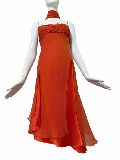DANES 90's Vintage Orange Silk Knee Length Cocktail Dress