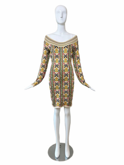 AZZEDINE ALAIA 1990 Vintage Runway Editorial Long Sleeve Knit Mini Dress