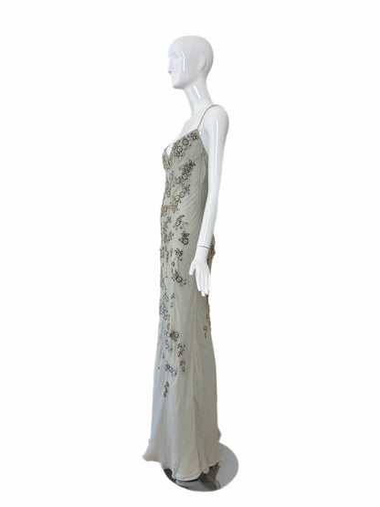 EAVIS & BROWN 90's Vintage Couture Silk Hand Beaded Embroidered Gown