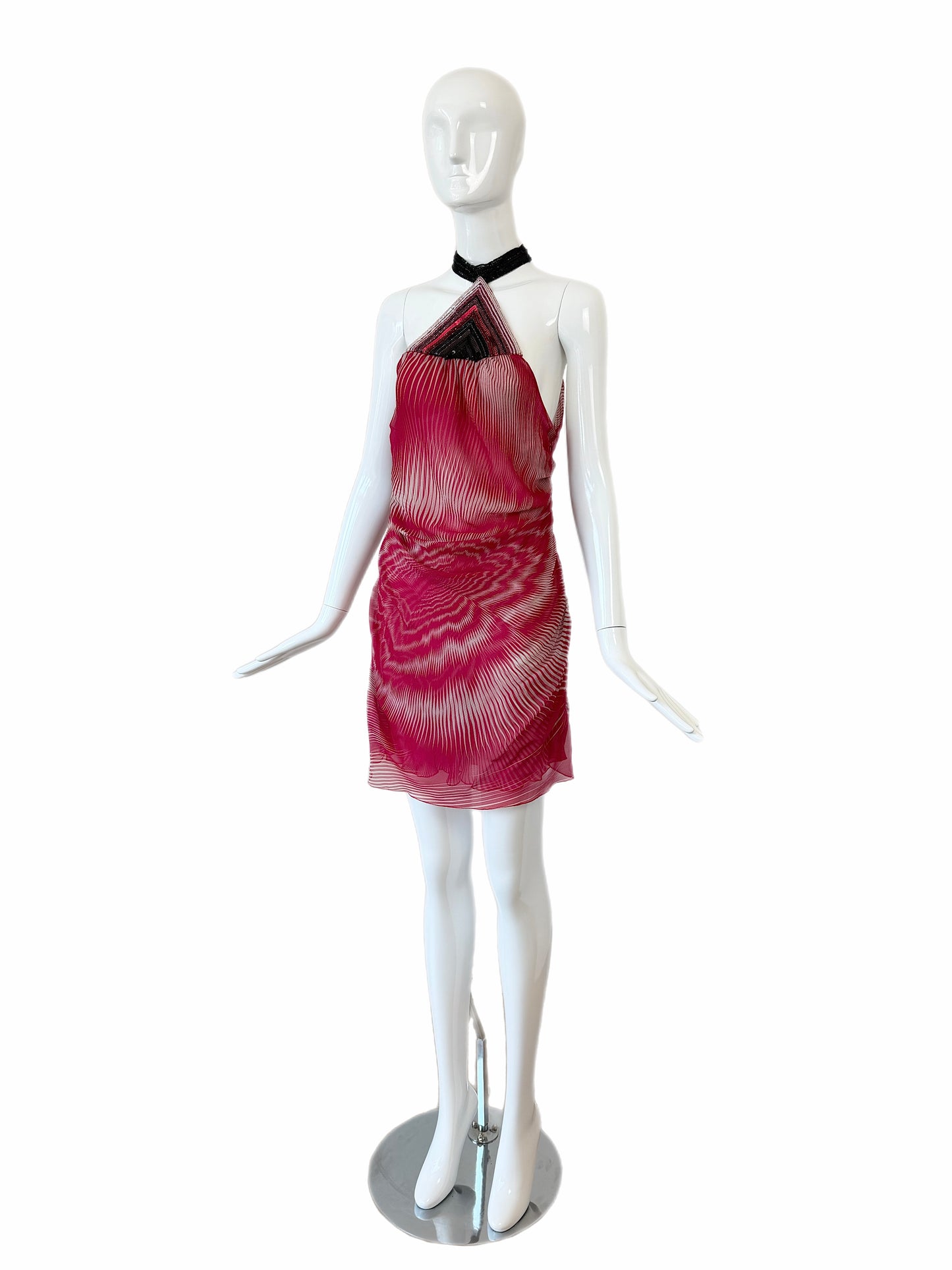 MISSONI 2003 Vintage Runway Silk Embellished Halter Neck Mini Dress