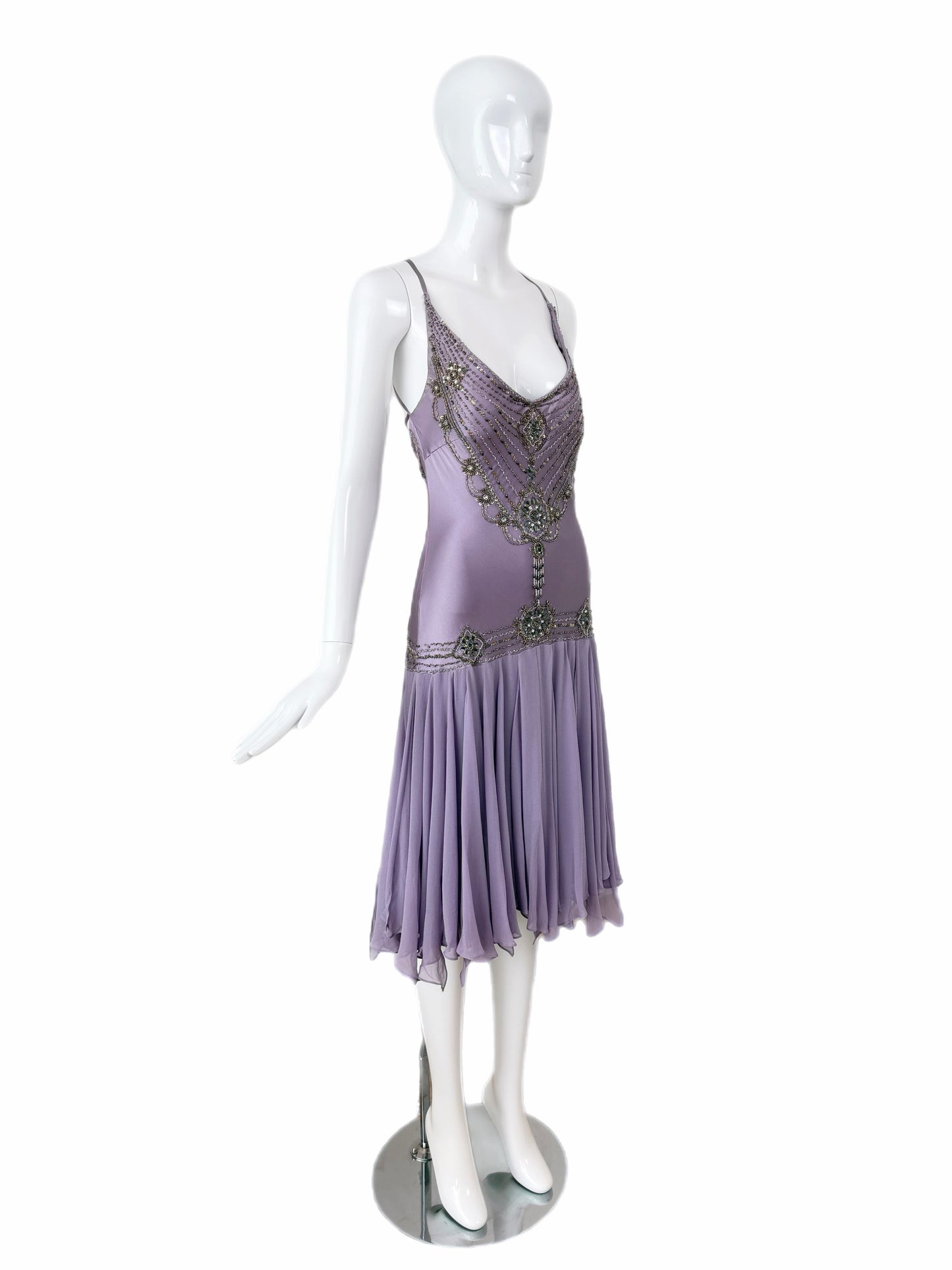 SUE WONG 2007 Vintage Runway Silk Lilac Purple Embellished Cocktail Dress