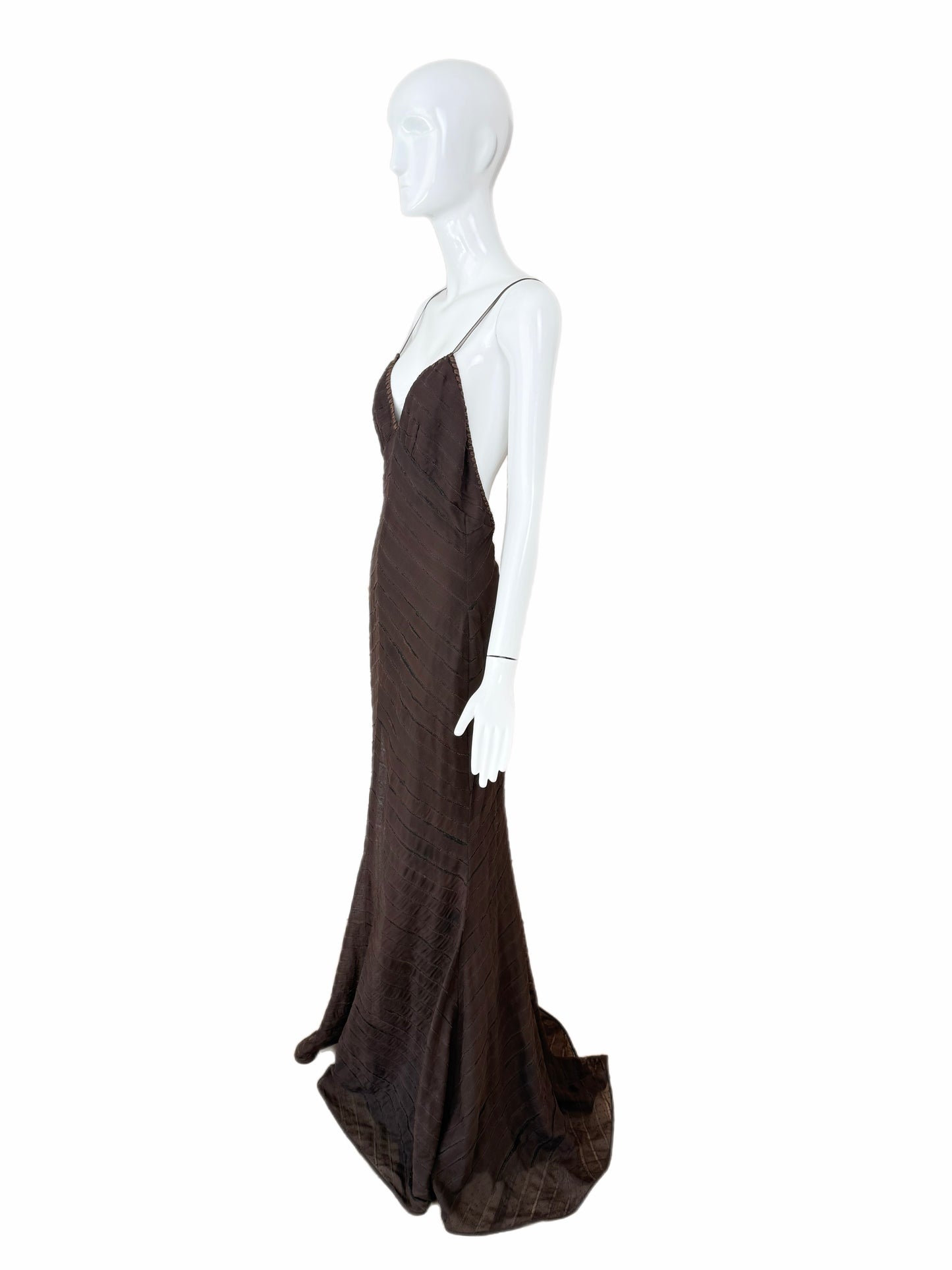 J MENDEL 2004 Vintage Runway Silk Espresso Brown Evening Gown