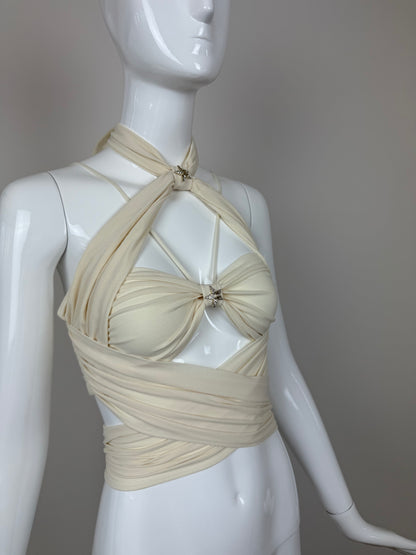 CHANEL 2021 Silk Star Embellished Crop Top