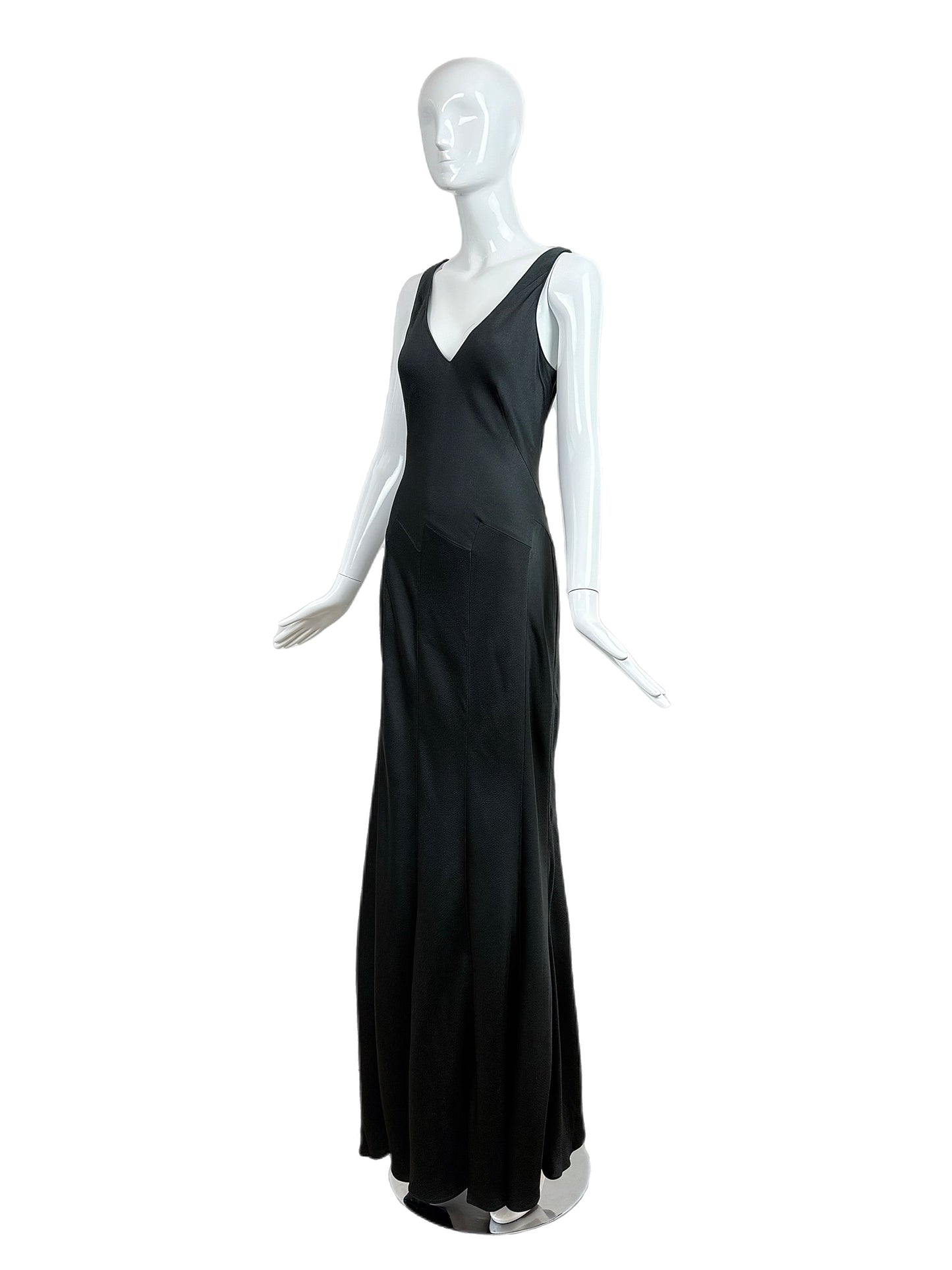 DONNA KARAN 90's Vintage Hammered Satin Black Evening Gown