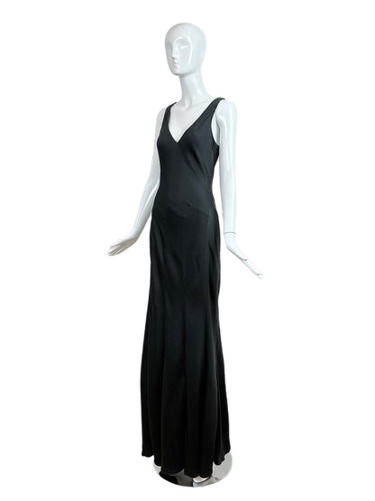DONNA KARAN 90's Vintage Hammered Satin Black Evening Gown