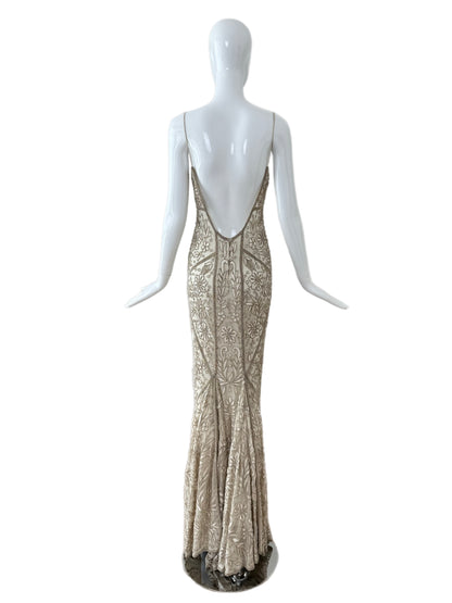 LES HABITUDES 90's Vintage Couture Silk Hand-Beaded Evening Gown