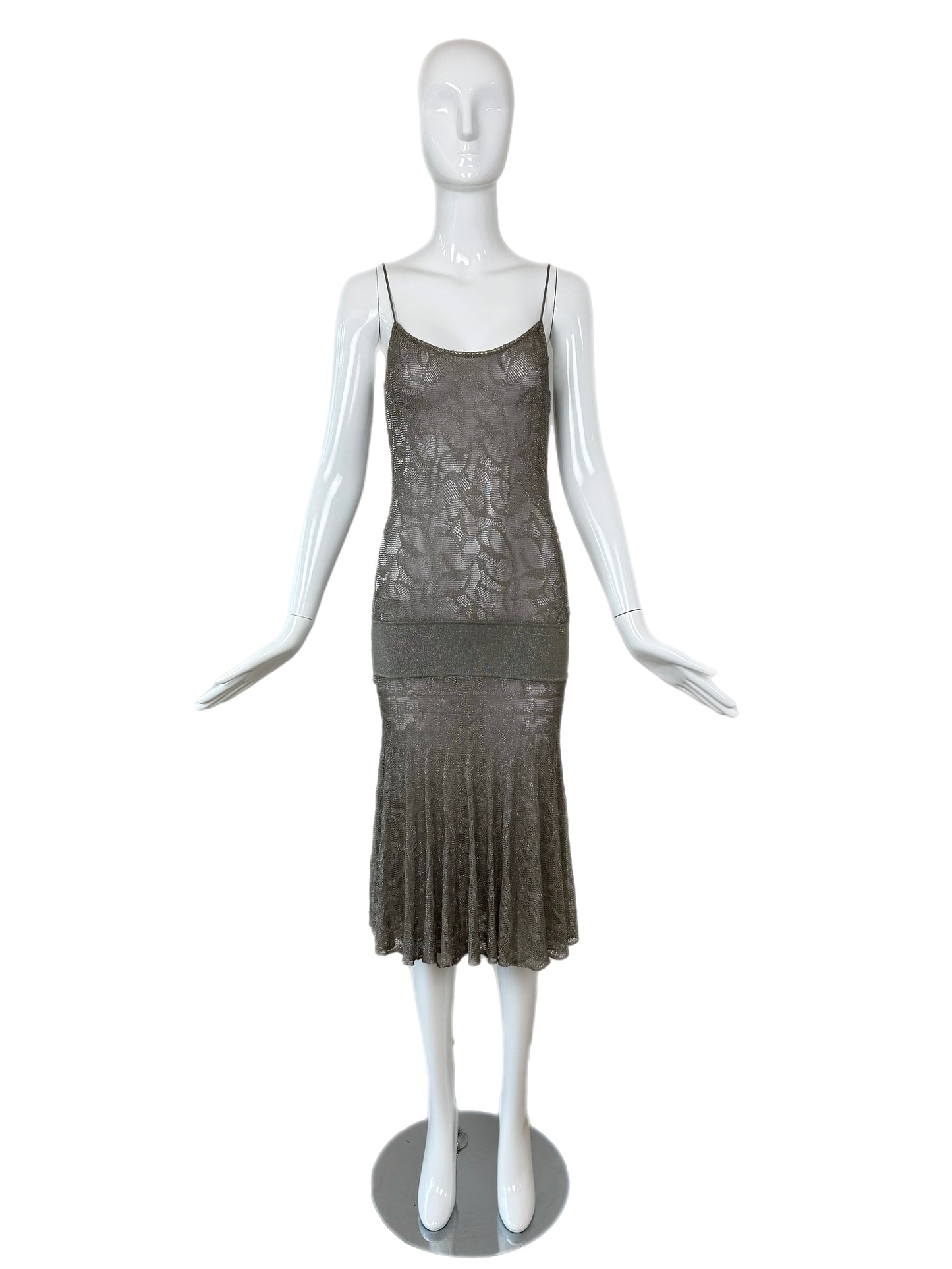 CHANEL 2004 Vintage Silver Metallic Knee Length Dress