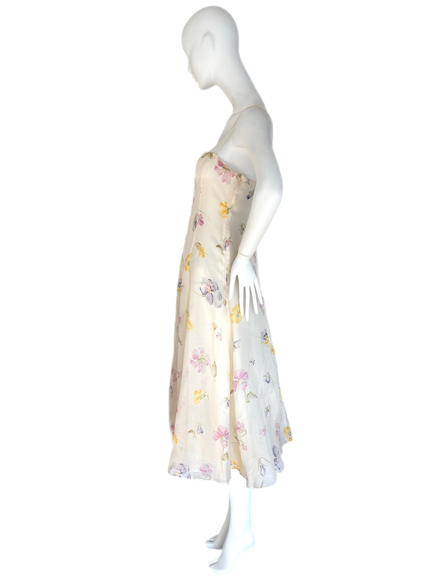 GENNY 90's Vintage Cream Floral Silk Midi Dress