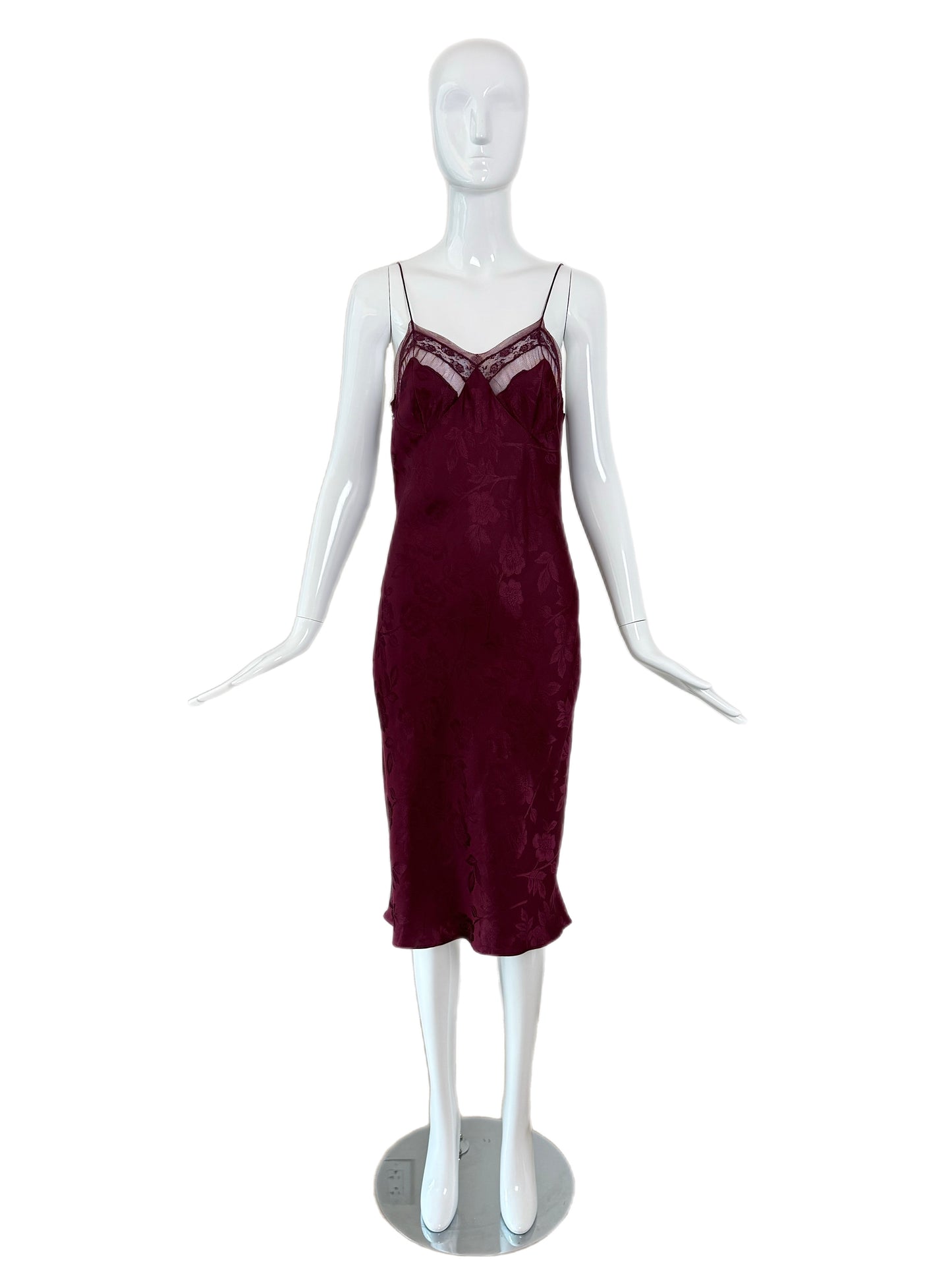 DIOR by JOHN GALLIANO 2005 Vintage Silk Burgundy Floral Print Midi Dress