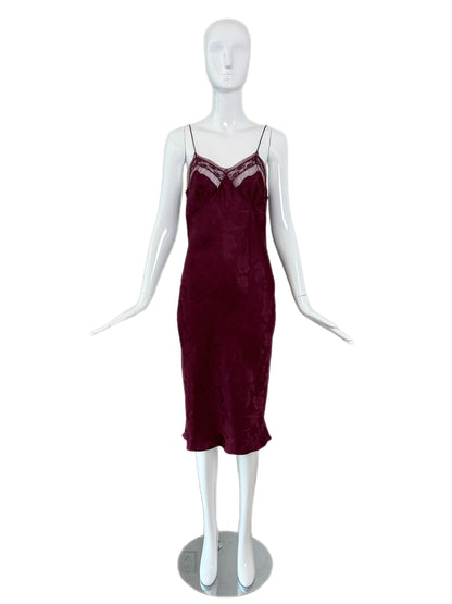 DIOR by JOHN GALLIANO 2005 Vintage Silk Burgundy Floral Print Midi Dress