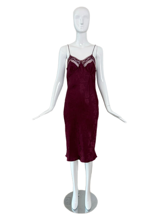 DIOR by JOHN GALLIANO 2005 Vintage Silk Burgundy Floral Print Midi Dress