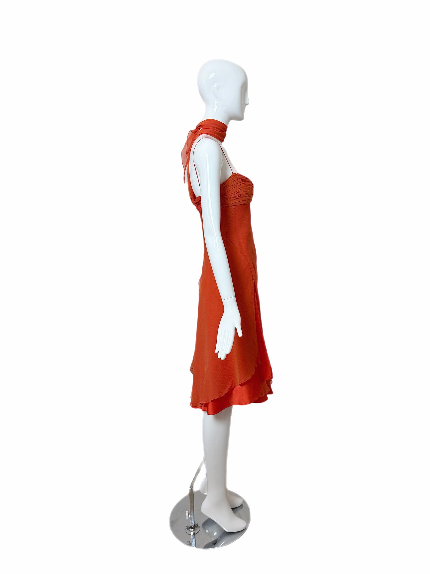 DANES 90's Vintage Orange Silk Knee Length Cocktail Dress