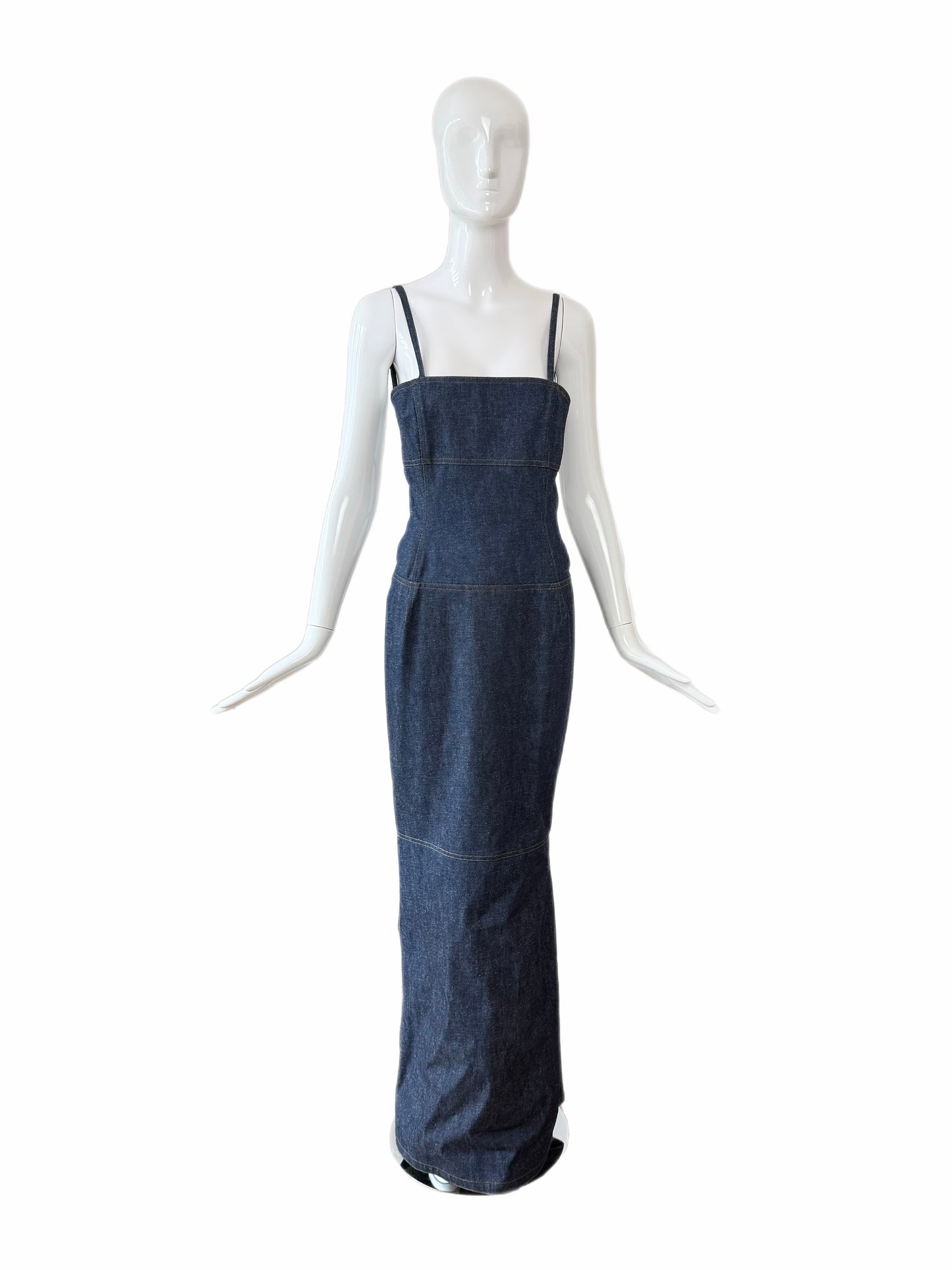 TODD OLDHAM 1997 Vintage Runway Denim Backless Gown