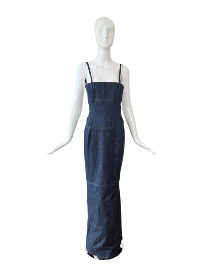 TODD OLDHAM 1997 Vintage Runway Denim Backless Gown