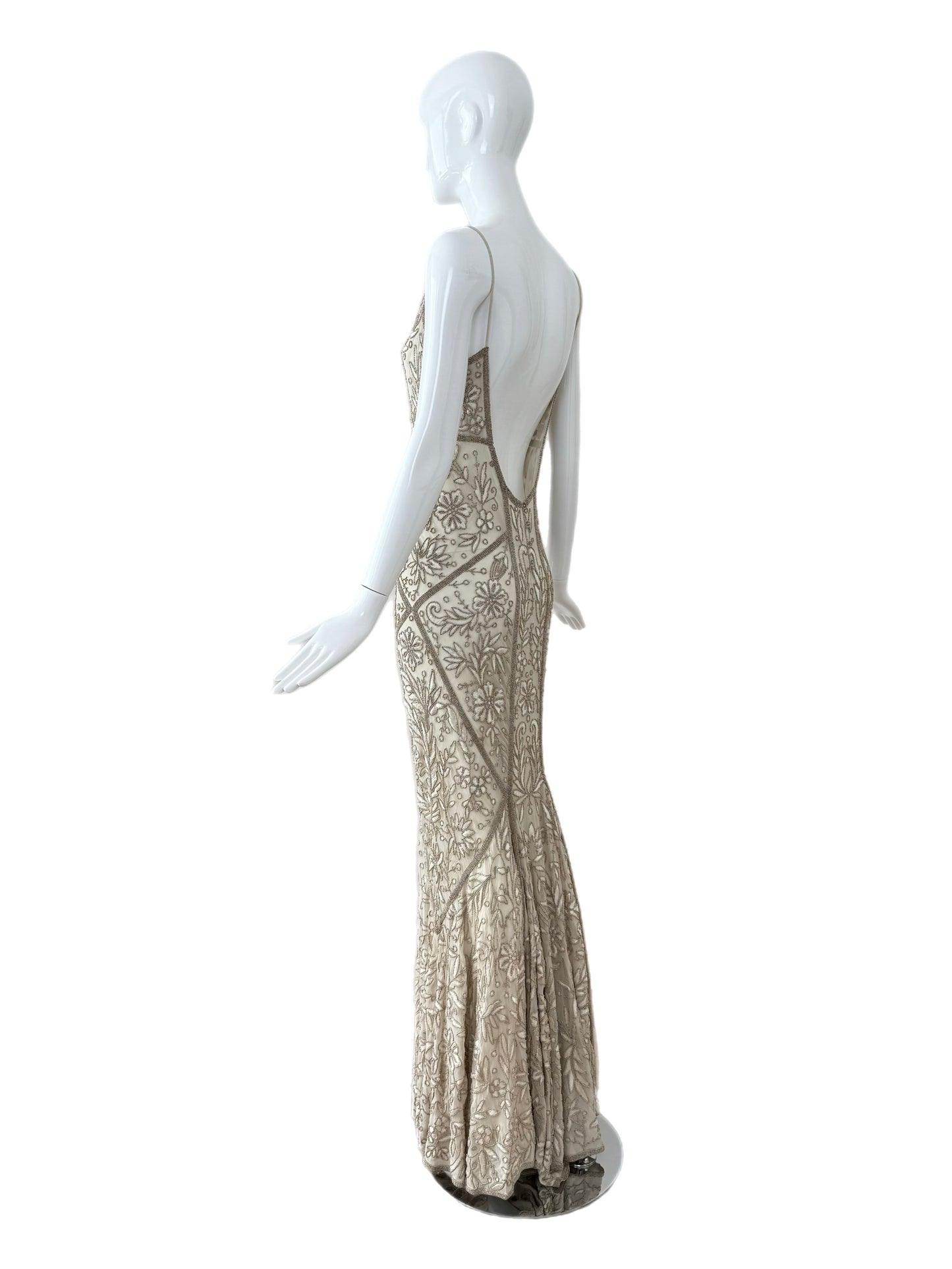 LES HABITUDES 90's Vintage Couture Silk Hand-Beaded Evening Gown