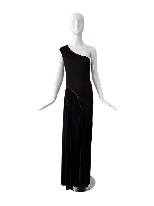 RICHARD TYLER COUTURE Vintage Black Nude One Shoulder Gown