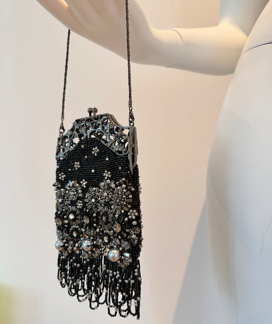 BADGLEY MISCHKA Vintage Black & Silver Micro Mini Evening Bag