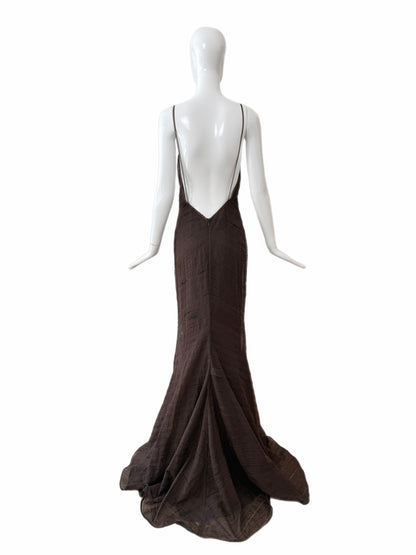 J MENDEL 2004 Vintage Runway Silk Espresso Brown Evening Gown