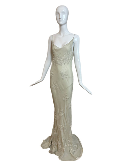 LES HABITUDES 90's Vintage Silk Hand Beaded Embroidered Gown