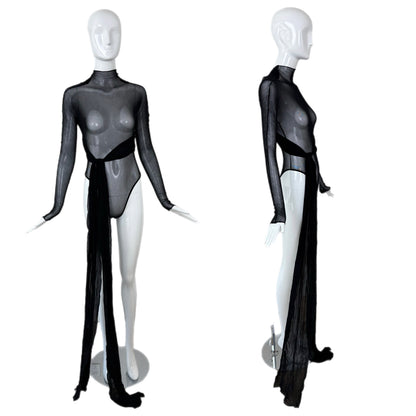 GIORGIO DI SANT ANGELO 80s/90s Vintage Sheer Black Bodysuit