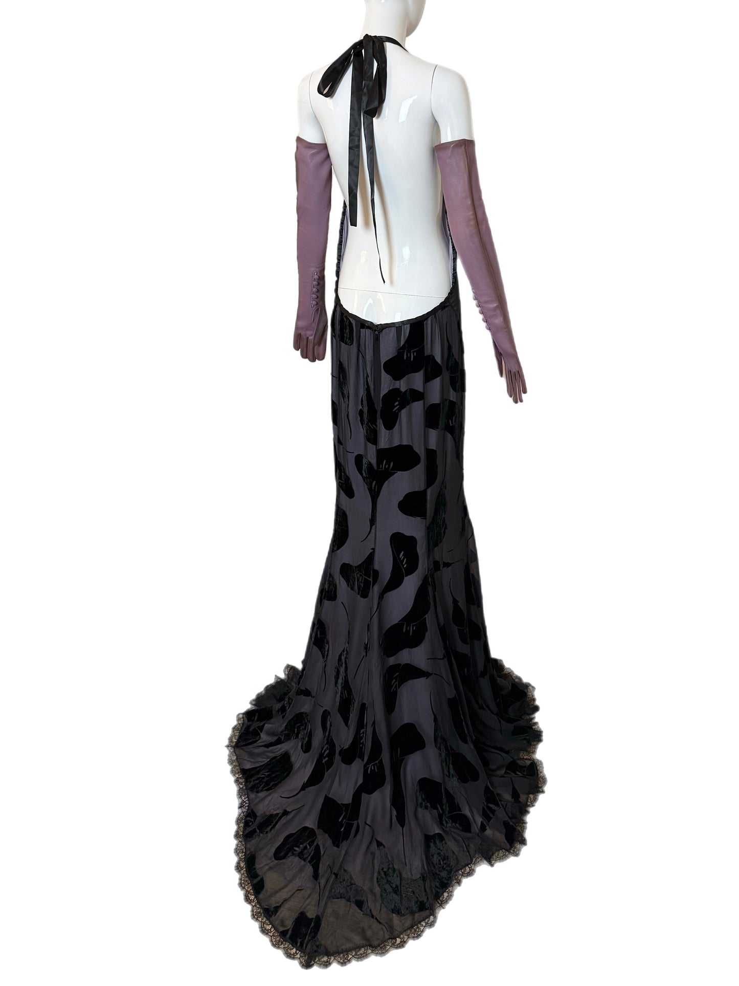 NINA RICCI 2011 Vintage Runway Full Look: Backless Gown + Leather Gloves