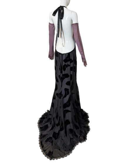 NINA RICCI 2011 Vintage Runway Full Look: Backless Gown + Leather Gloves