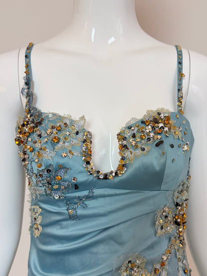 Julian Joyce by Mandalay Vintage Y2K Robin's Egg Blue Lace Embellished Cocktail Dress