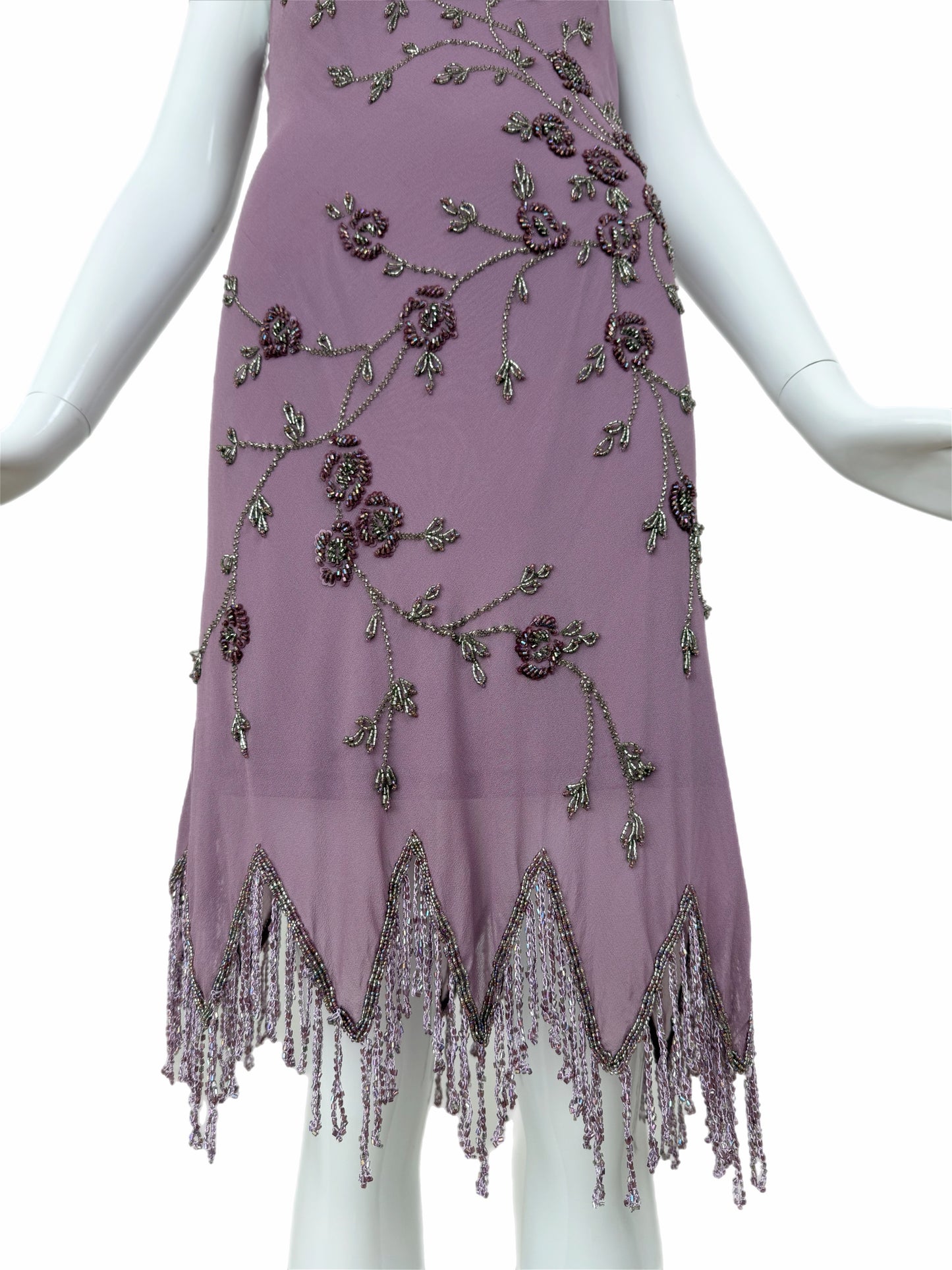 SUE WONG 2003 Vintage Runway Plum Purple Silk Beaded Slip Dress