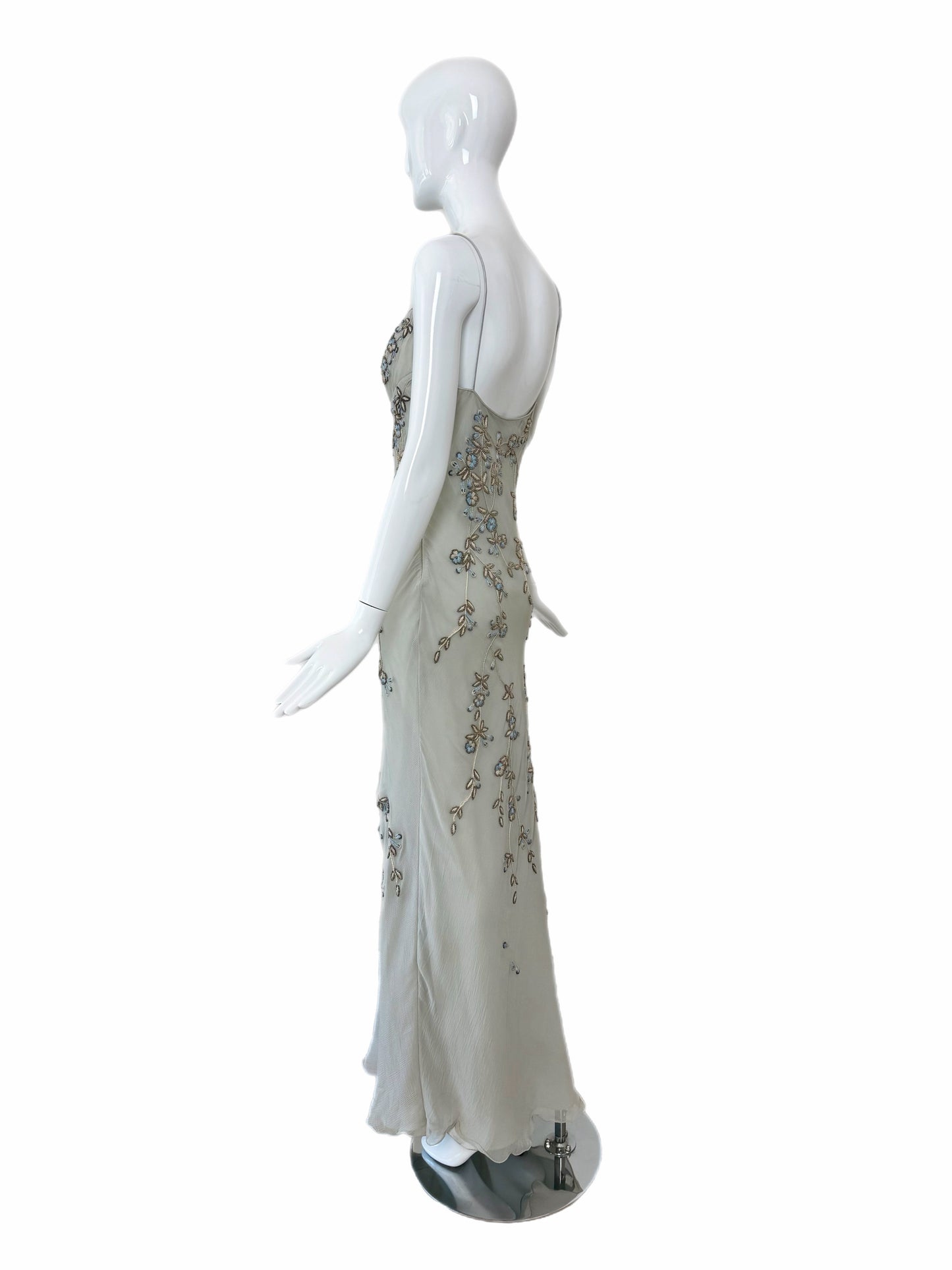EAVIS & BROWN 90's Vintage Couture Silk Hand Beaded Embroidered Gown