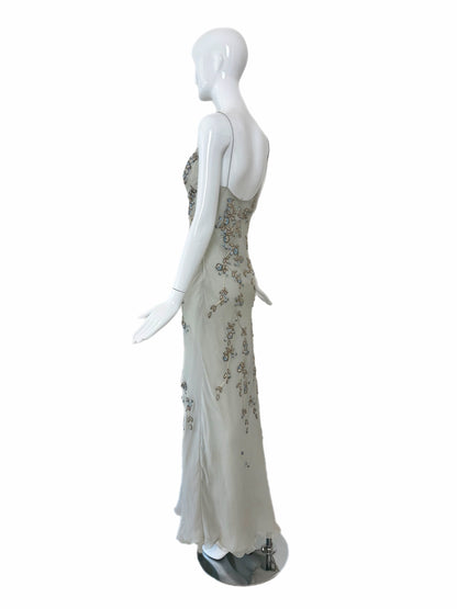 EAVIS & BROWN 90's Vintage Couture Silk Hand Beaded Embroidered Gown