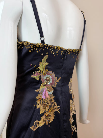 Julian Joyce by Mandalay Vintage Y2K Deep Eggplant Lace Embellished Cocktail Dress