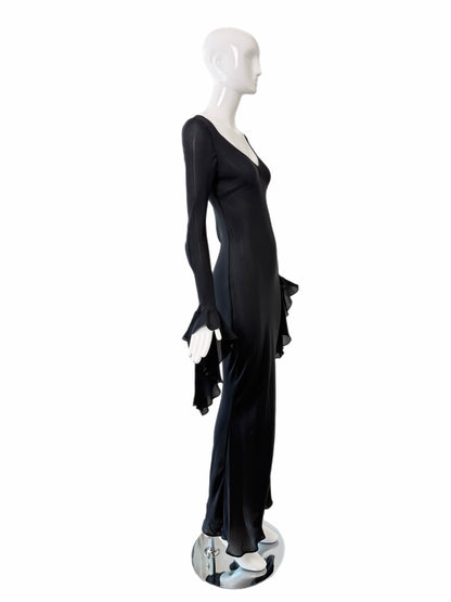 MARIA GRACHVOGEL Vintage Dramatic Sleeve Black Silk Evening Gown