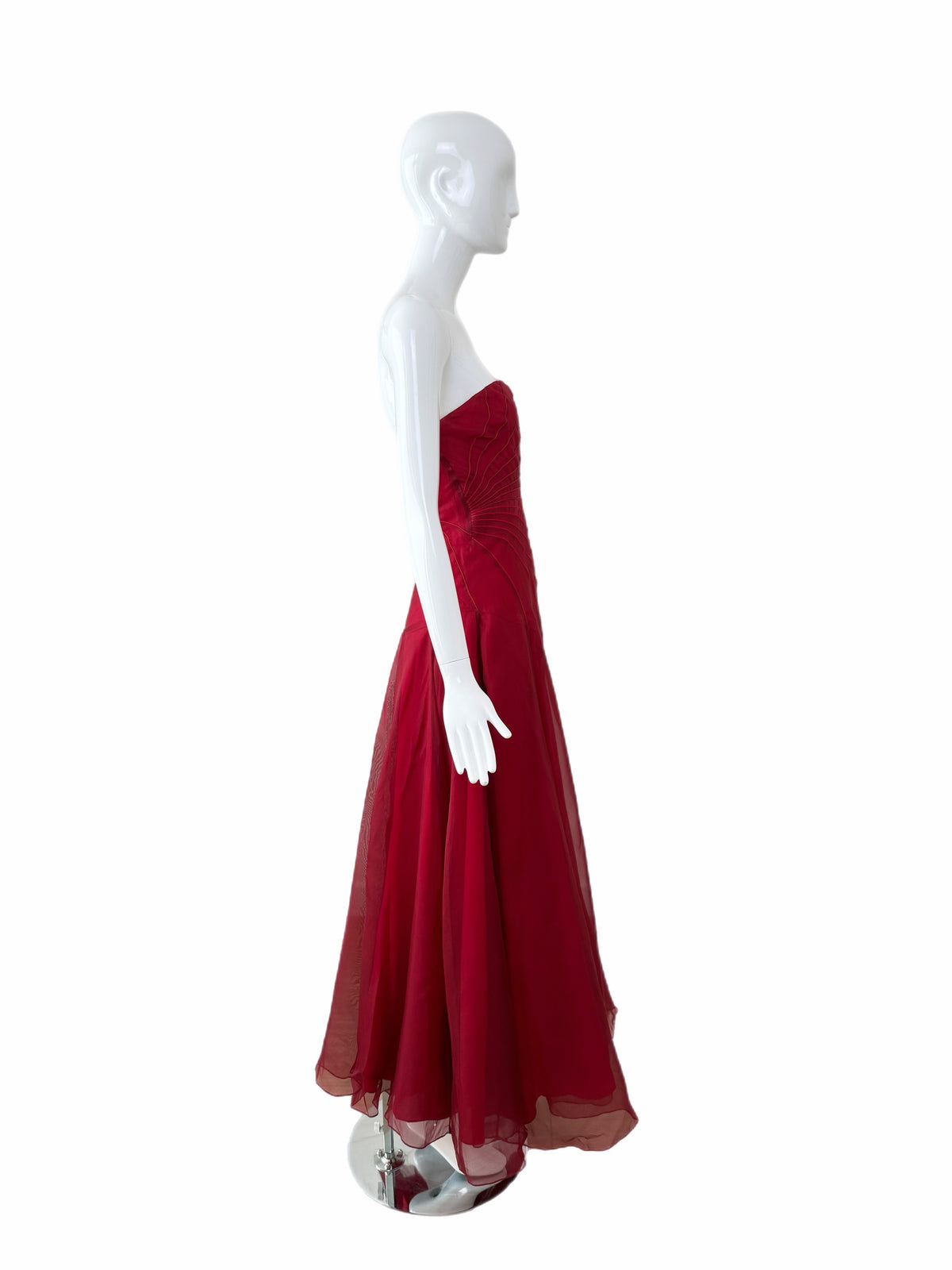 RICHARD TYLER Vintage Silk Red Strapless Ankle Length Dress