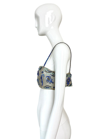 EMPORIO ARMANI 2001 Vintage Runway Silk Embellished Bandeau Top