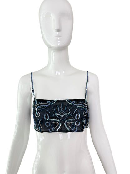 EMPORIO ARMANI 2001 Vintage Runway Silk Embellished Blue Bandeau Top