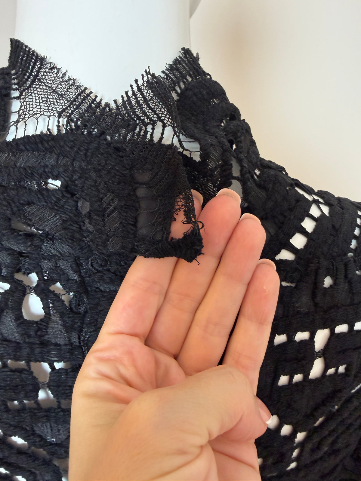 Danes Vintage Black Crochet Dramatic Floor Length Long Sleeve Jacket