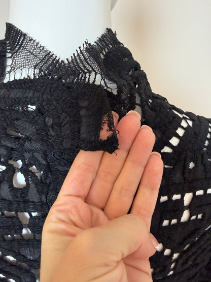 Danes Vintage Black Crochet Dramatic Floor Length Long Sleeve Jacket