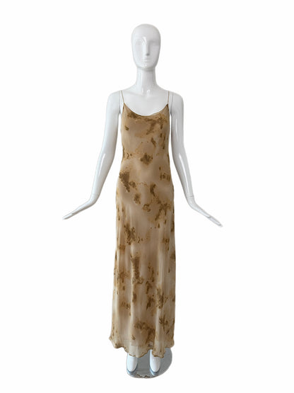 DONNA KARAN 90's Vintage Silk Marbled Wood Print Slip Gown