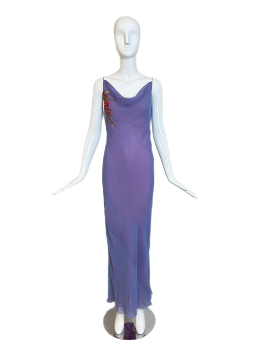 VERA WANG 90's Vintage Silk Iridescent Floral Embroidered Gown