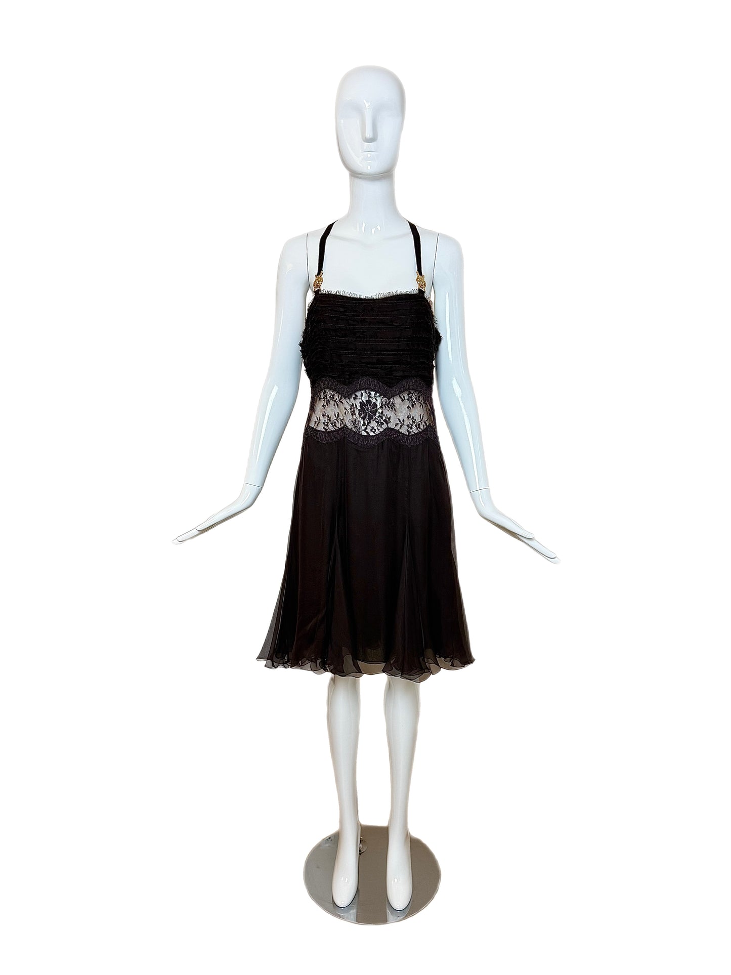 VERSACE 2005 Vintage Runway Espresso Brown Silk Dress