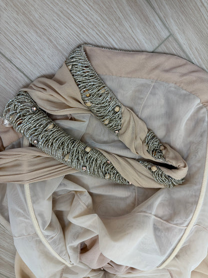 ROBERTO CAVALLI 2012 Silk Chiffon Tan Embellished Grecian Gown w. Slit